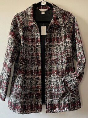 NWT Christopher & Banks Womens Red & Black Abstract Print Blazer Jacket Size S